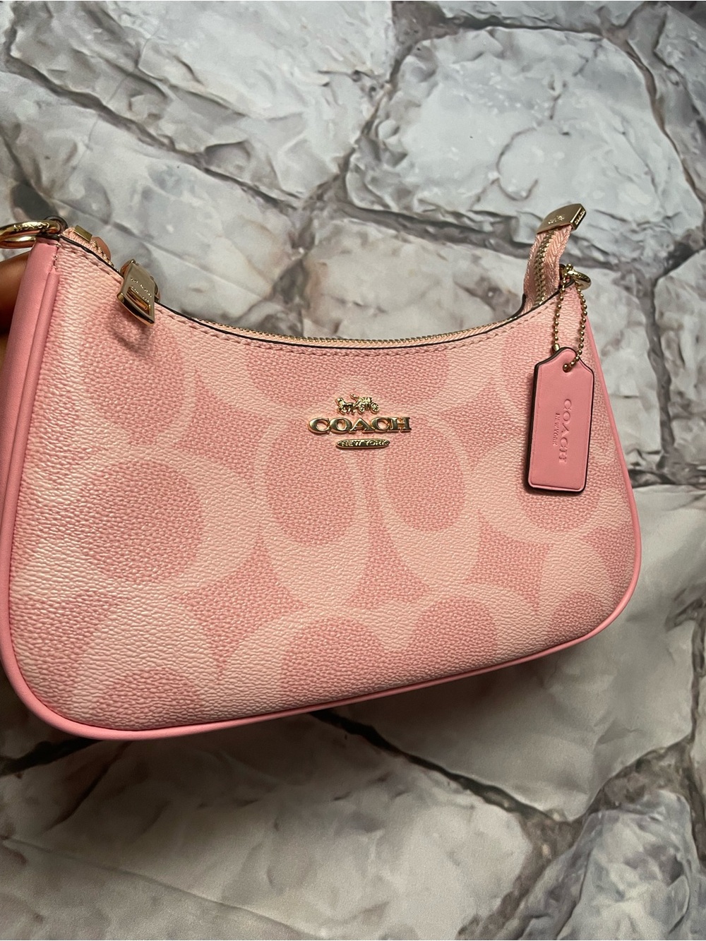 Coach Pink Signature Shoulder Bag with Gold Hardware